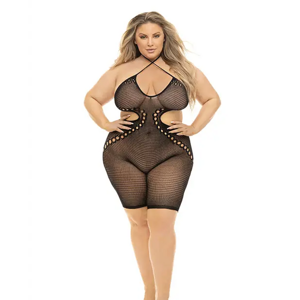 Pink Lipstick Fill Me in Bodystocking Black QN - Lingerie - Plus/Queen - Packaged