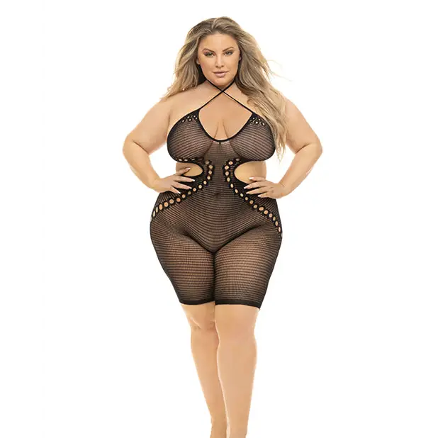 Pink Lipstick Fill Me in Bodystocking Black QN - Lingerie - Plus/Queen - Packaged