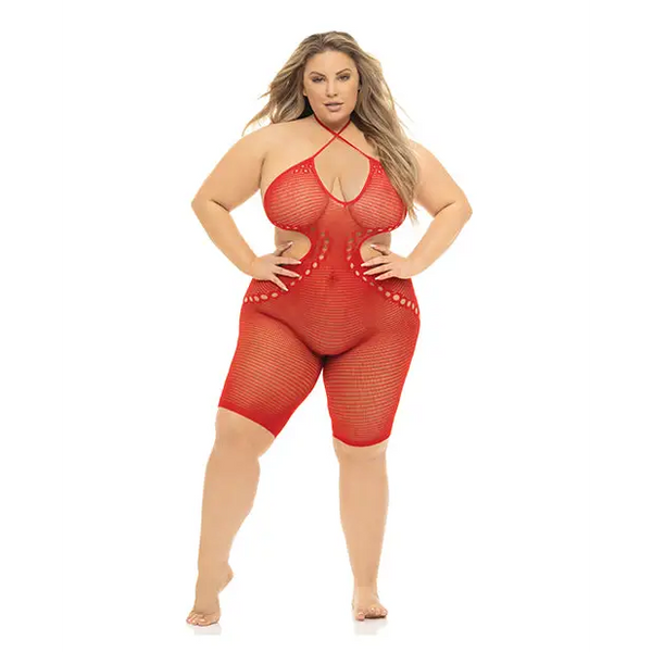 Pink Lipstick Fill Me in Bodystocking Red QN - Lingerie - Plus/Queen - Packaged