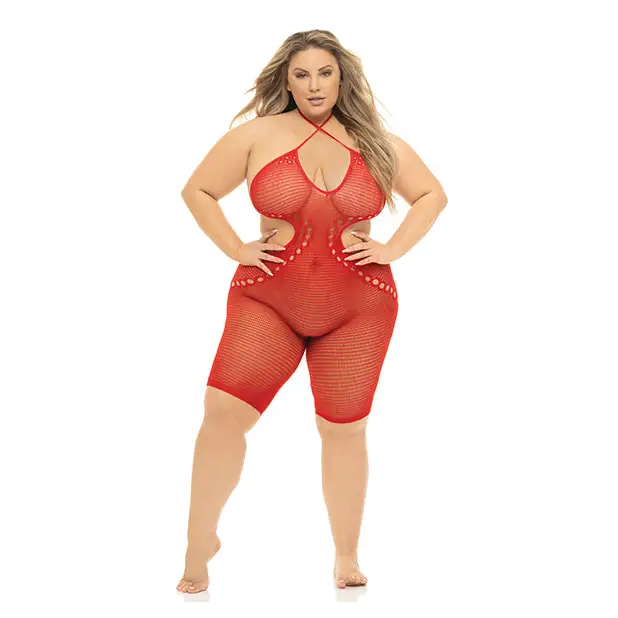 Pink Lipstick Fill Me in Bodystocking Red QN - Lingerie - Plus/Queen - Packaged