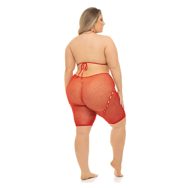 Pink Lipstick Fill Me in Bodystocking Red QN - Lingerie - Plus/Queen - Packaged
