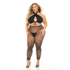 Pink Lipstick Gives You Hell Halter Bra Pantyhose & G-String Black QN - Lingerie - Plus/Queen - Packaged