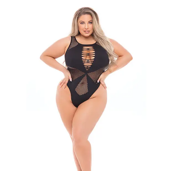 Pink Lipstick Highneck Bodysuit (Fits up to 3X) Black QN - Lingerie - Plus/Queen - Packaged