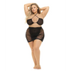 Pink Lipstick Hold on Tight Halter Bra & Skirt Black QN - Lingerie - Plus/Queen - Packaged