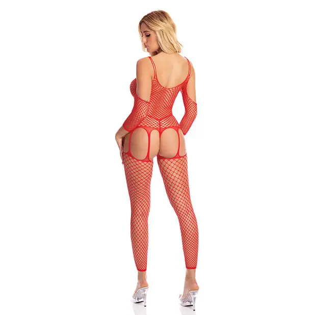 Pink Lipstick In My Head Net Bodystocking Red O/S - Lingerie - Packaged