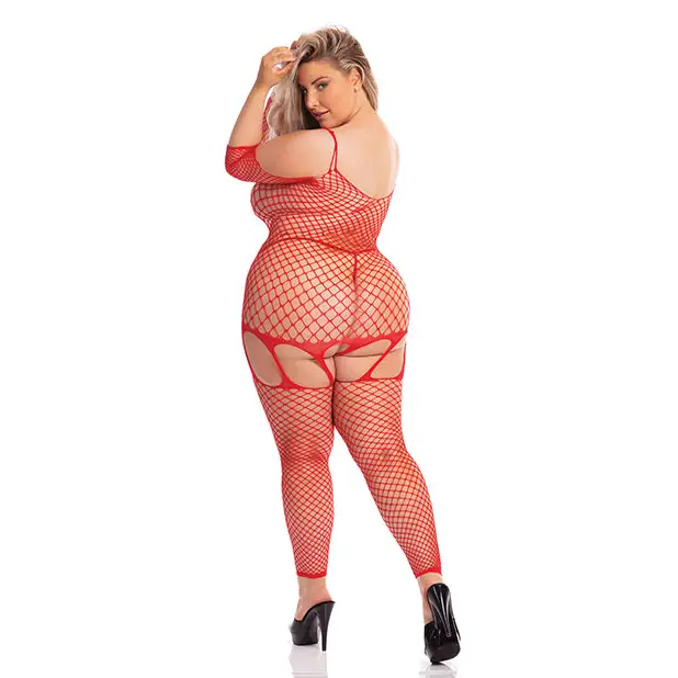 Pink Lipstick In My Head Net Bodystocking Red QN - Lingerie - Plus/Queen - Packaged