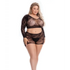 Pink Lipstick Leaf it to Me Long sleeve Crop Top & Short Black QN - Lingerie - Plus/Queen - Packaged