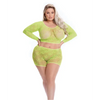 Pink Lipstick Leaf it to Me Long sleeve Crop Top & Short Green QN - Lingerie - Plus/Queen - Packaged