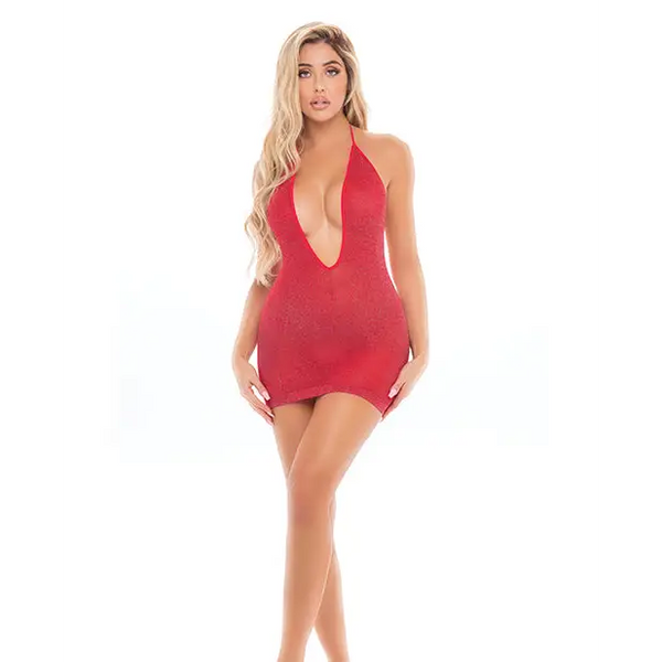 Pink Lipstick Love Bite Plunge Halter Dress Red O/S - Lingerie - Packaged