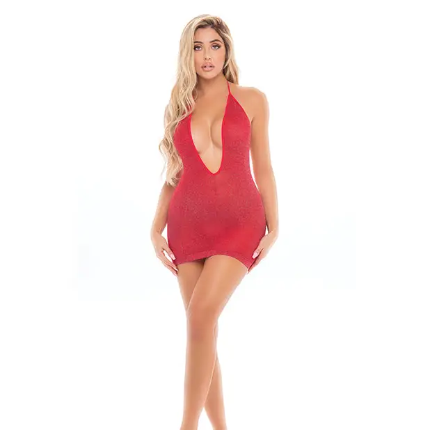 Pink Lipstick Love Bite Plunge Halter Dress Red O/S - Lingerie - Packaged