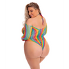 Pink Lipstick More Color Long Sleeve Bodysuit Rainbow QN - Lingerie - Plus/Queen - Packaged