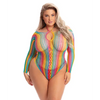 Pink Lipstick More Color Long Sleeve Bodysuit Rainbow QN - Lingerie - Plus/Queen - Packaged