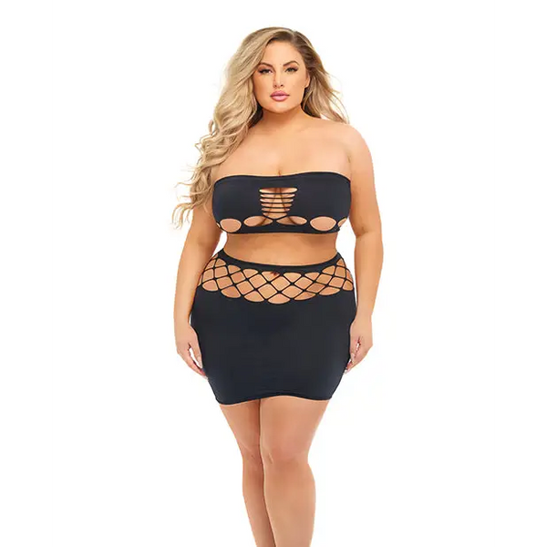 Pink Lipstick Net Worth 2 pc Bandeau Set (Fits up to 3X) Black QN - Lingerie - Plus/Queen - Packaged