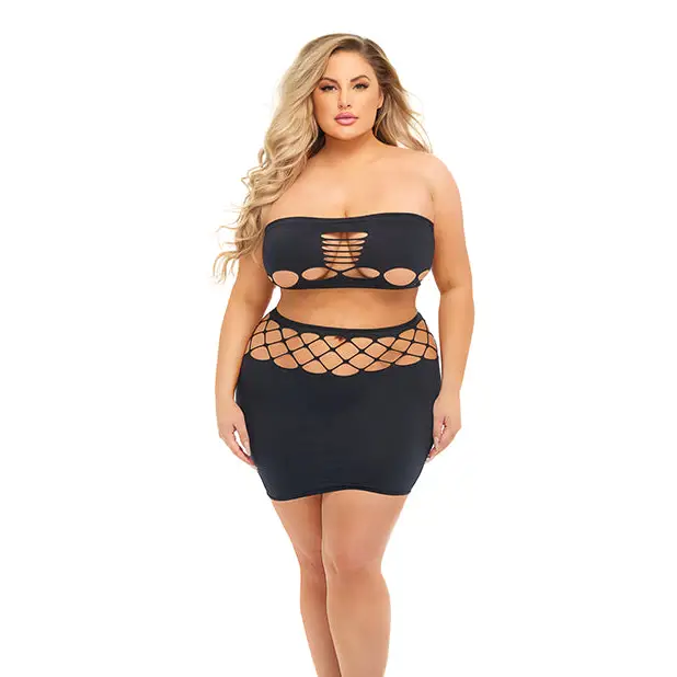 Pink Lipstick Net Worth 2 pc Bandeau Set (Fits up to 3X) Black QN - Lingerie - Plus/Queen - Packaged