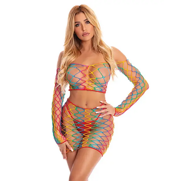 Pink Lipstick Pot of Gold Skirt Set Rainbow O/S - Lingerie - Packaged