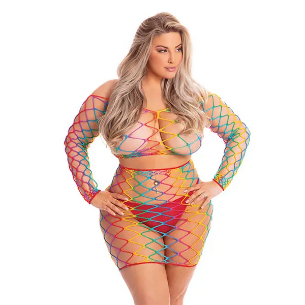 Pink Lipstick Pot of Gold Skirt Set Rainbow QN - Lingerie - Plus/Queen - Packaged