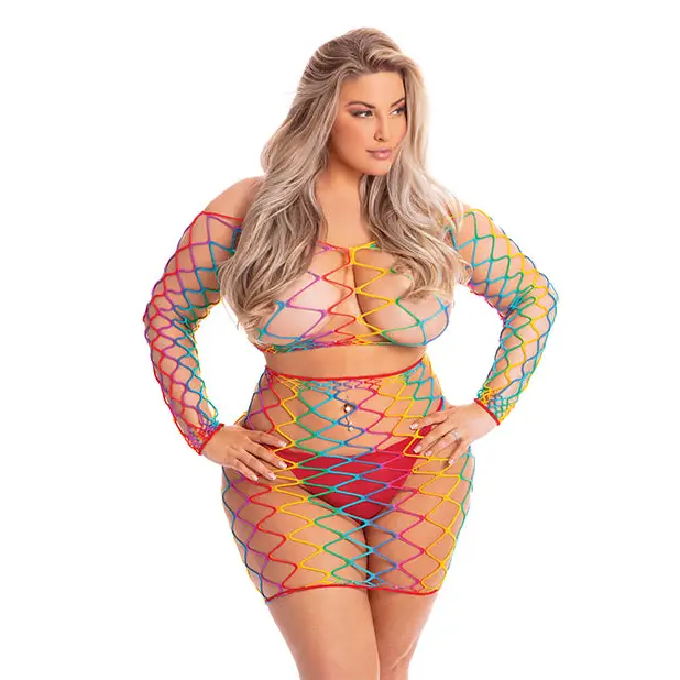 Pink Lipstick Pot of Gold Skirt Set Rainbow QN - Lingerie - Plus/Queen - Packaged