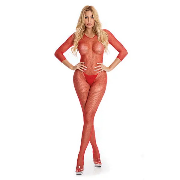 Pink Lipstick Risqué Crotchless Bodystocking Red S/M - Lingerie - Packaged