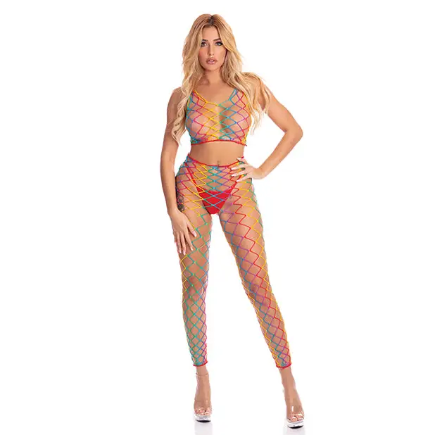 Pink Lipstick Roy G. Biv 2 pc Bodystocking Rainbow O/S - Lingerie - Packaged