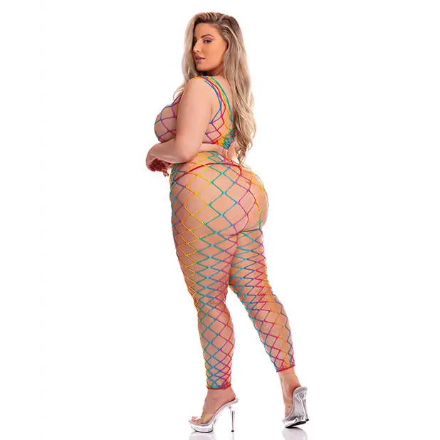 Pink Lipstick Roy G. Biv 2 pc Bodystocking Rainbow QN - Lingerie - Plus/Queen - Packaged