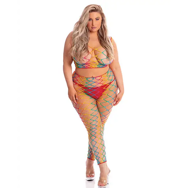 Pink Lipstick Roy G. Biv 2 pc Bodystocking Rainbow QN - Lingerie - Plus/Queen - Packaged