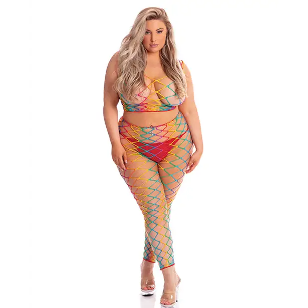 Pink Lipstick Roy G. Biv 2 pc Bodystocking Rainbow QN - Lingerie - Plus/Queen - Packaged