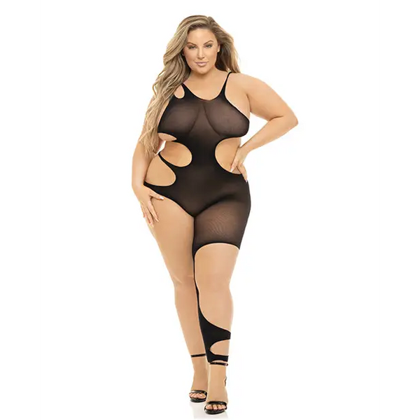 Pink Lipstick Show You How Cut Out Bodystocking Black QN - Lingerie - Plus/Queen - Packaged