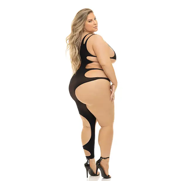 Pink Lipstick Show You How Cut Out Bodystocking Black QN - Lingerie - Plus/Queen - Packaged