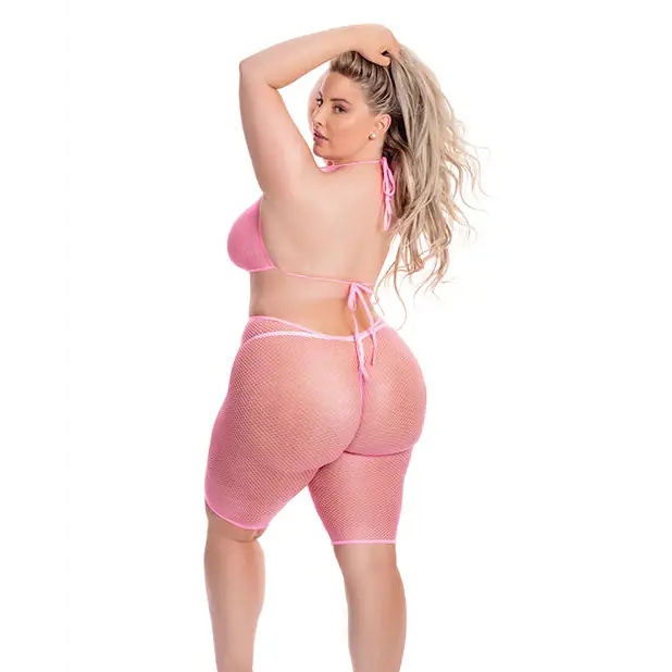 Pink Lipstick Sunset Glow Halter Bra & Bike Short Pink QN - Lingerie - Plus/Queen - Packaged