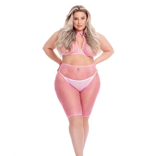 Pink Lipstick Sunset Glow Halter Bra & Bike Short Pink QN - Lingerie - Plus/Queen - Packaged