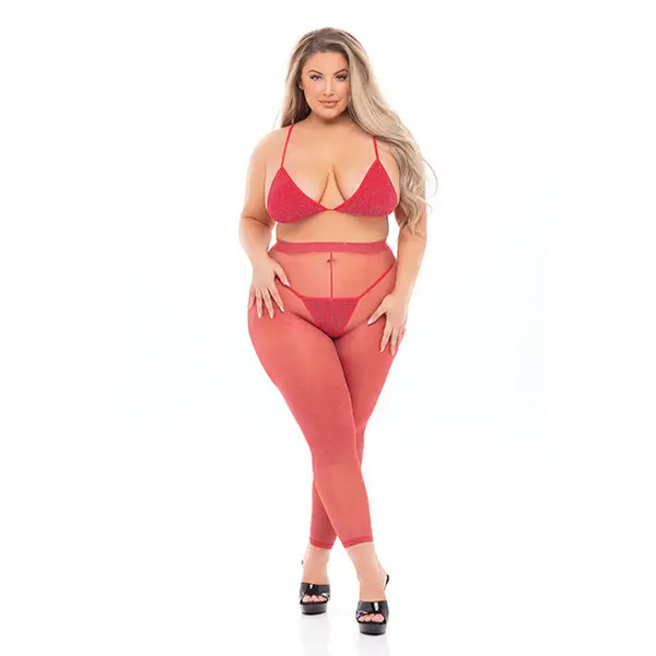 Pink Lipstick Tall Order Bra Top & Leggings Red QN - Lingerie - Plus/Queen - Packaged