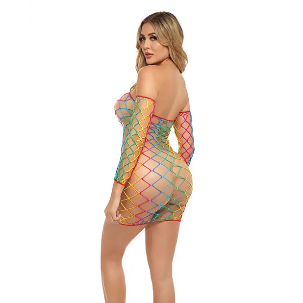 Pink Lipstick Taste the Rainbow See Through Dress w/Sleeves Rainbow O/S - Lingerie - Packaged