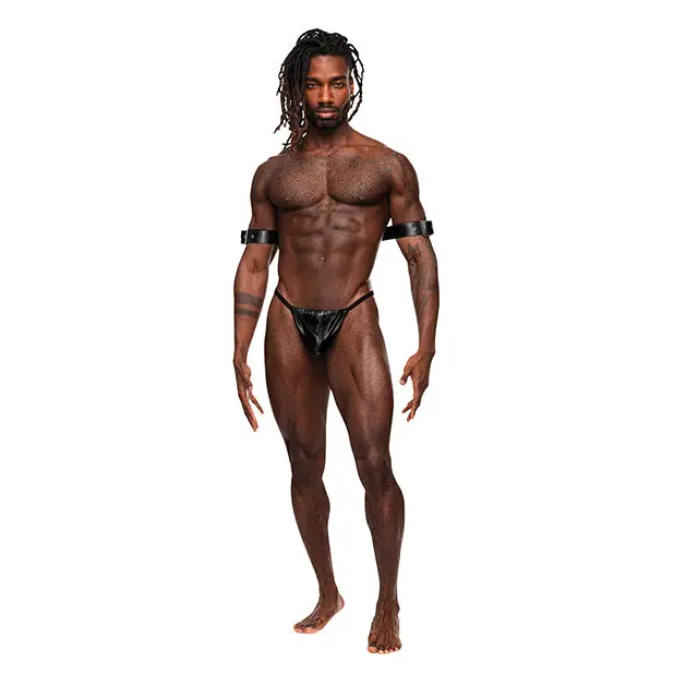Pisces PU Leather Bicep & Back Harness Black O/S - Bondage Blindfolds & Restraints