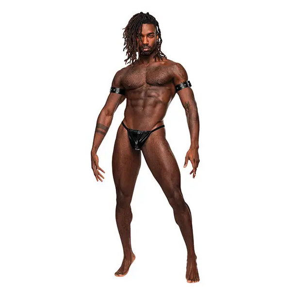 Pisces PU Leather Bicep & Back Harness Black O/S - Bondage Blindfolds & Restraints