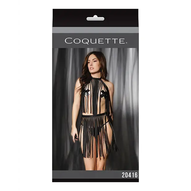 Play Darque Fringe Harness Top & Skirt Black O/S - Lingerie - Packaged