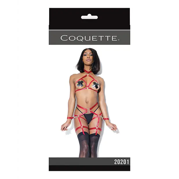 Play Darque Halter Top Crtchlss Pnty Gartrs & Restraints (Psties & G Not Included) Merlot O/S - Lingerie - Packaged