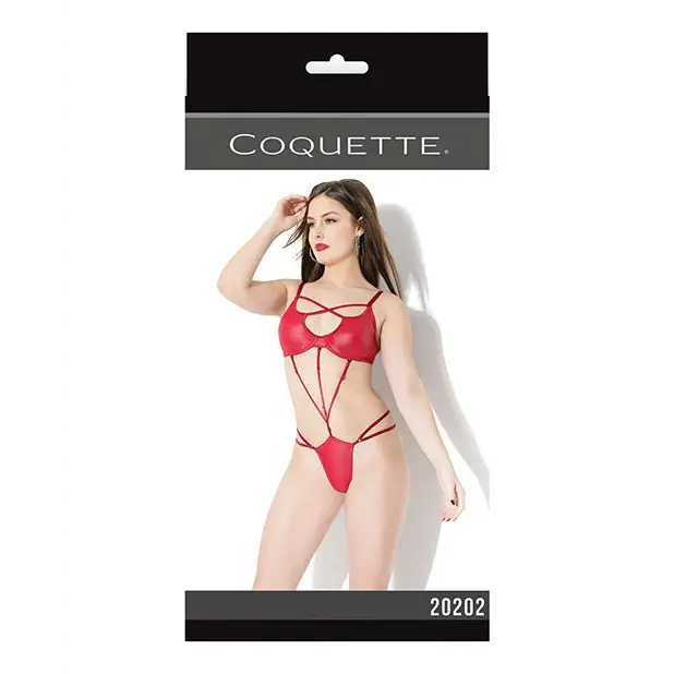 Play Darque Matte Wet Look Teddy w/Removable Connector Straps Red O/S - Lingerie - Packaged