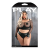 Play Easy Rider Open Cup Bra Fishnet Top Panty Choker Gloves Bandana & Pasties Black 1X/2X - Costumes