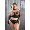 Play Easy Rider Open Cup Bra Fishnet Top Panty Choker Gloves Bandana & Pasties Black 1X/2X - Costumes