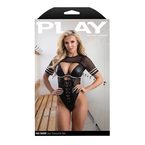 Play Go Deep Lace-up Bodysuit w/Mesh Jersey Shrug - Black M/L - Costumes