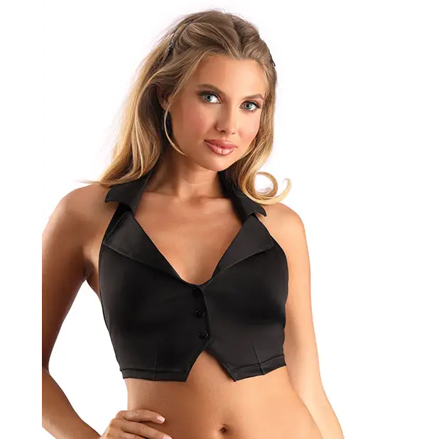Play Schoolgirl Collared Button Down Halter Top Black O/S - Costumes