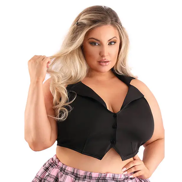 Play Schoolgirl Collared Button Down Halter Top Black QN - Costumes