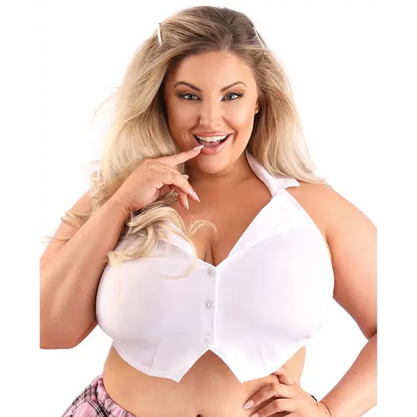 Play Schoolgirl Collared Button Down Halter Top White QN - Costumes