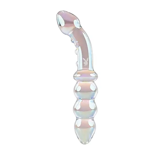 Playboy Pleasure Jewels Double Glass Dildo w/Anal Beads - Clear