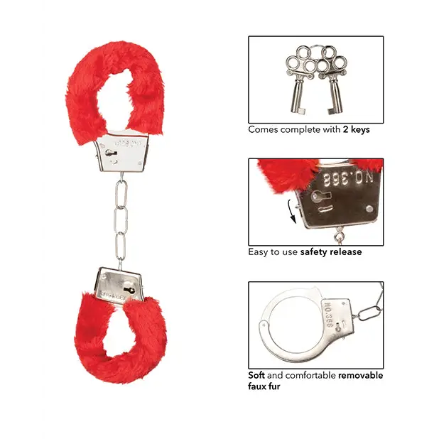 Playful Furry Cuffs - Red - Bondage Blindfolds & Restraints