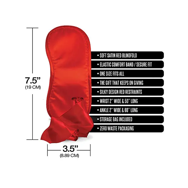 Pleasure Package We’re Going to Need a Safe Word Satin Blind Fold Wrist & Ankle Sash - Red - Bondage Blindfolds &