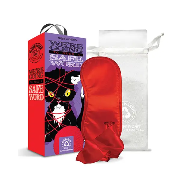 Pleasure Package We’re Going to Need a Safe Word Satin Blind Fold Wrist & Ankle Sash - Red - Bondage Blindfolds &