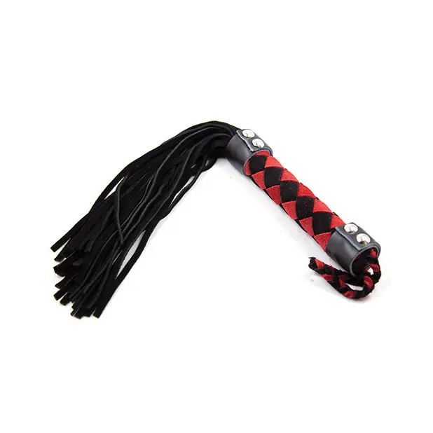 Plesur 15’’ Leather Flogger - Black/Red - Bondage Blindfolds & Restraints