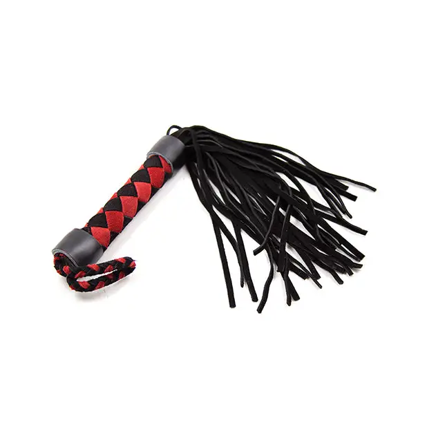 Plesur 15’’ Leather Flogger - Black/Red - Bondage Blindfolds & Restraints