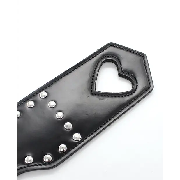 Plesur Cut-Out Heart w/Studs Paddle - Black - Bondage Blindfolds & Restraints
